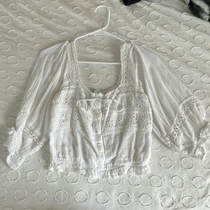 American Eagle White Floral Embroidered Crop top